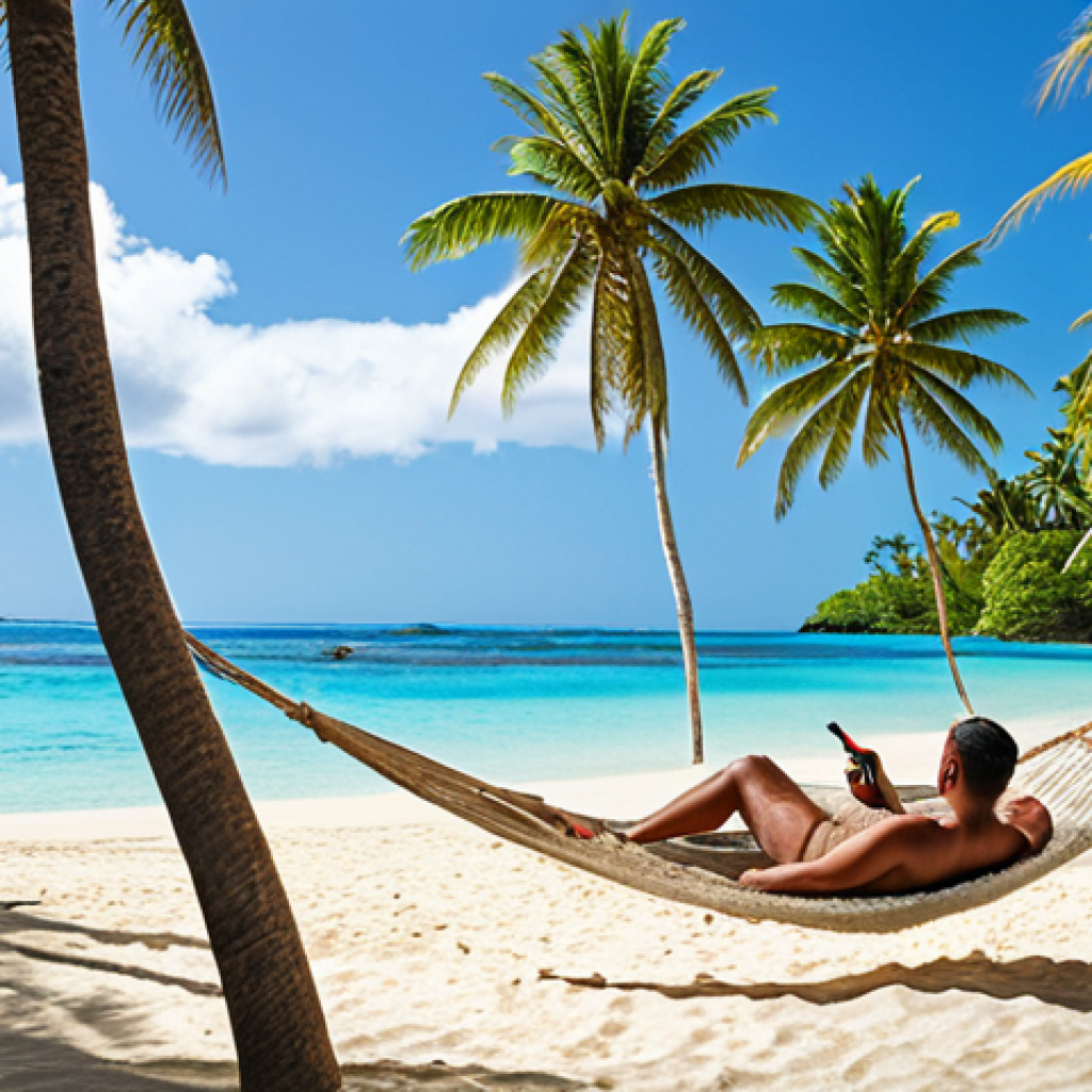 **Image Prompt:** "A pristine, white-sand beach in Fiji. Azure water gently laps the shore. Palm trees sway in the breeze. A couple relaxes in hammocks, sipping on tropical drinks. Warm, sunny light. Serene, paradise vibe."