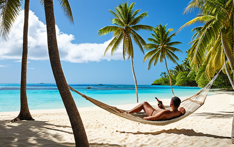 **Image Prompt:** "A pristine, white-sand beach in Fiji. Azure water gently laps the shore. Palm trees sway in the breeze. A couple relaxes in hammocks, sipping on tropical drinks. Warm, sunny light. Serene, paradise vibe."