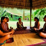 피지 자유여행 vs 패키지여행 - **Fijian Kava Ceremony with Villagers:** A group of cheerful Fijian villagers, including men, women,...