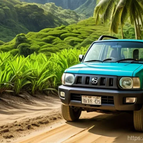 Home 27 피지에서 자동차 렌트하는 법 - A rugged, slightly dusty Suzuki Jimny or a compact Toyota RAV4 SUV is navigating a winding, unpaved ...