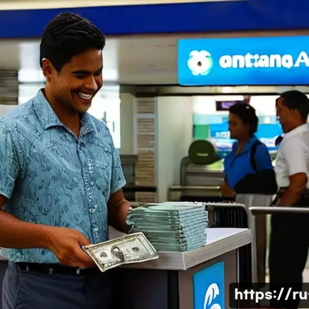 피지 환전 팁 - **Prompt 1: Busy Currency Exchange at Nadi International Airport**
"A vibrant, medium shot of a ...