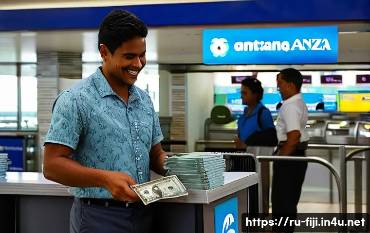 피지 환전 팁 - **Prompt 1: Busy Currency Exchange at Nadi International Airport**
"A vibrant, medium shot of a ...
