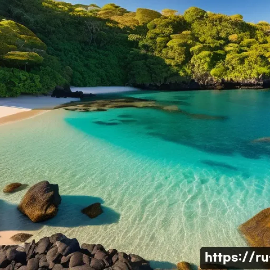 피지에서 촬영하기 좋은 스팟 - A serene, secluded tropical beach cove on Fiji during the golden hour before sunset, featuring cryst...