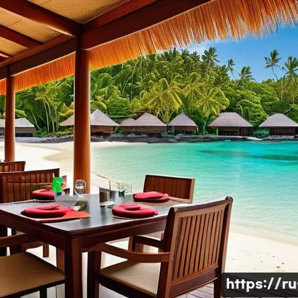 피지 여행 패키지 추천 - A vibrant tropical resort scene on a Fiji island showing a luxurious 5-star beachfront resort with p...