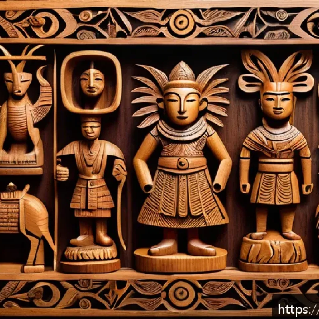 피지 기념품 추천 - A collection of intricately hand-carved wooden figurines made from durable kauri wood, depicting tra...