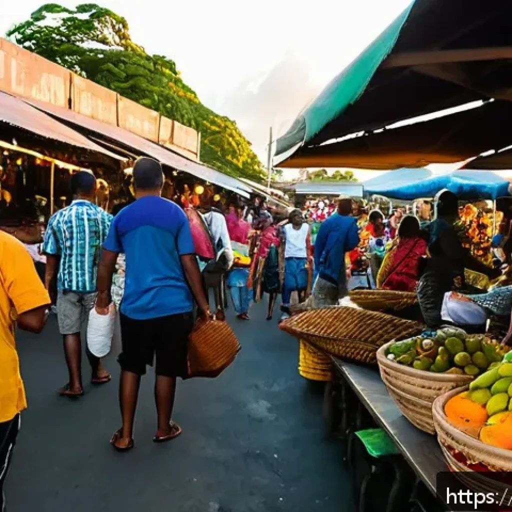 피지의 대표적인 범죄 유형 - A busy outdoor market scene in Suva, Fiji during early evening with tourists and locals mingling clo...